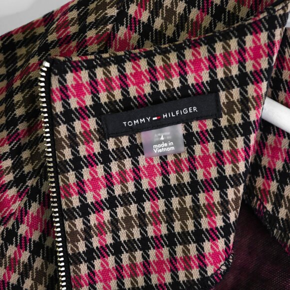 TOMMY HILFIGER Red Tan Olive Green Black Plaid Houndstooth Shift Dress - Size 4 - Picture 11 of 14